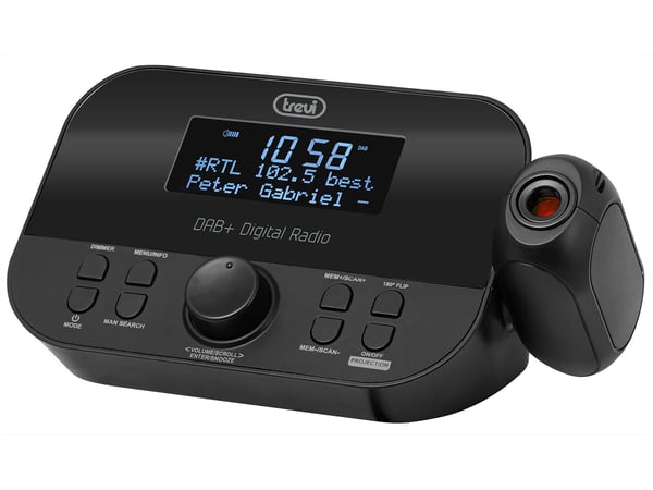 Trevi RC 85D8 DAB, Digital vekkerklokke, Rektangel, Sort, DAB, DAB+, FM, Radio/lydsignal, Rotasjon