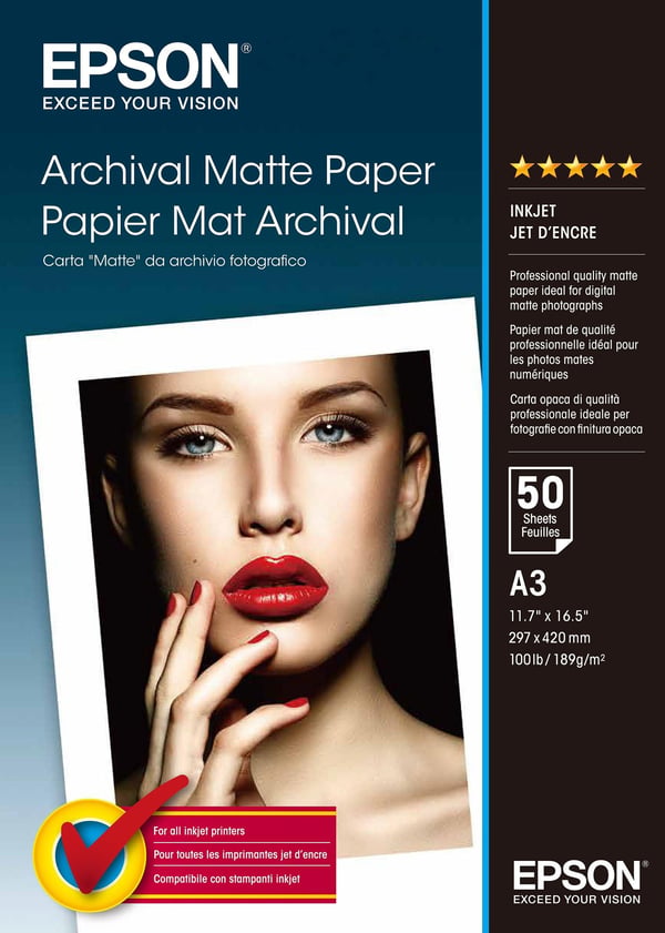 Epson Archival Matte Paper - Matt - A3 (297 x 420 mm) - 192 g/m² - 50 ark papir - for SureColor SC-P700, P7500, P900, P9500, T2100, T3100, T3400, T...