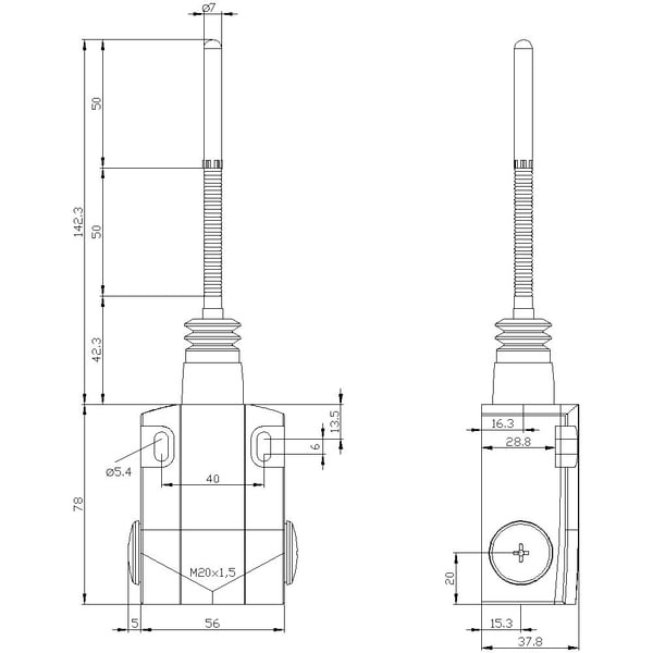 Siemens 3SE51220CR01 3SE5122-0CR01 Pysäytyskosketin 6 A Jousitanko, muovipuskurit IP65, IP67 1 kpl 1 kpl