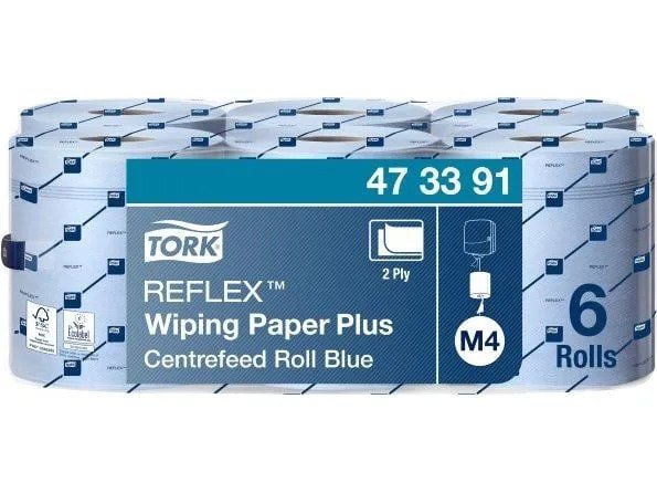 Tørkepapir Tork M4 Reflex™ Tørkepapir Plus Blå - (6 ruller x 450 ark per kartong)
