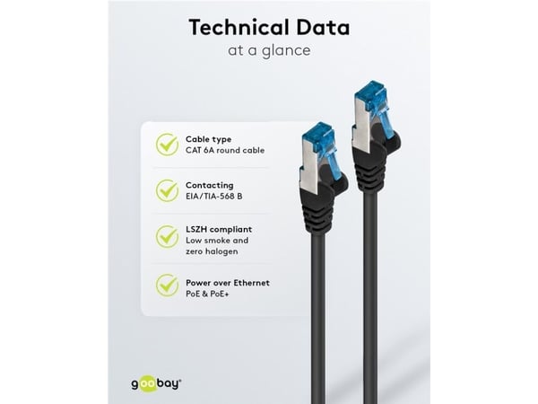 Goobay 67539, 3 m, Cat6a, S/FTP (S-STP), RJ-45, RJ-45, svart, blå