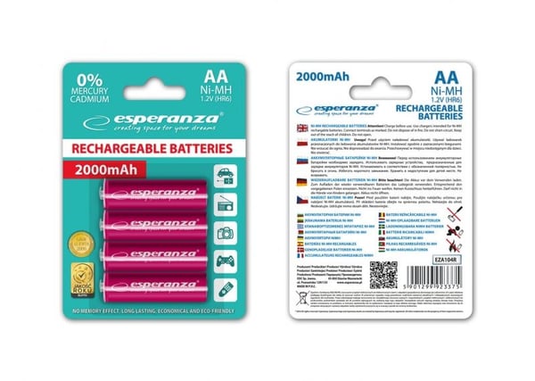Esperanza - Batteri 4 x AA-type - NiMH - 2000 mAh - rød