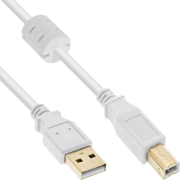 InLine 34550W, 10 m, USB A, USB B, USB 2.0, hane/kvinna, vit