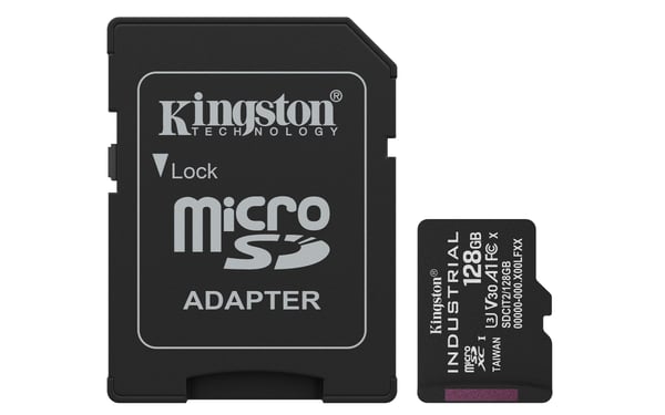 Kingston Industrial - Flashminnekort (SD-adapter inkludert) - 128 GB - A1 / Video Class V30 / UHS-I U3 / Class10 - microSDXC UHS-I
