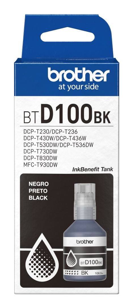 Brother BTD100BK - 108 ml - hög kapacitet - svart - original - hängande låda - påfyllnadsbläck - för Brother DCP-T530DW, DCP-T730DW, MFC-T930DW