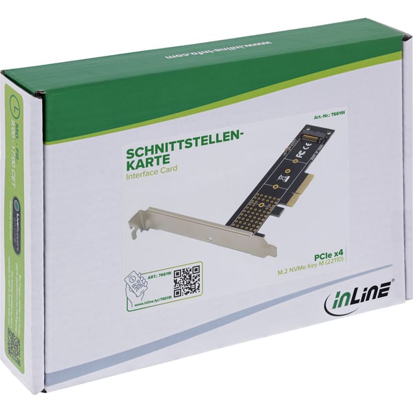 InLine 76619I, PCIe, M.2, Hankoppling, PCIe 3.0, -40 - 85 ° C, -40 - 85 ° C