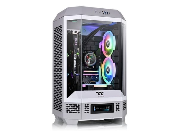 Thermaltake The Tower 300 - Mikrotårn - micro ATX - sidepanel med vindu (herdet glass) - ingen strømforsyning (PS/2) - kalkstein - USB/lyd