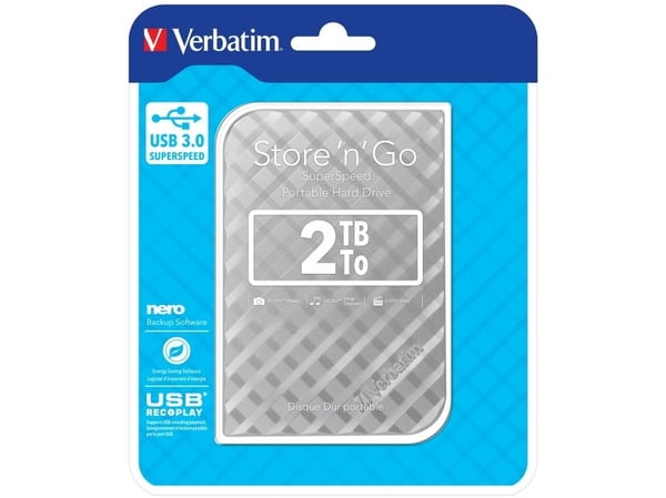 Verbatim Store 'n' Go Portable - Hårddisk - 2 TB - extern (portabel) - 2.5" - USB 3.0 - silver