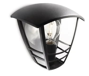 Philips myGarden Creek-vegglampe, 60 W, E27, ingen pære, Vegglys, Svart, Metall, IP44, Terrasse, Hage, II