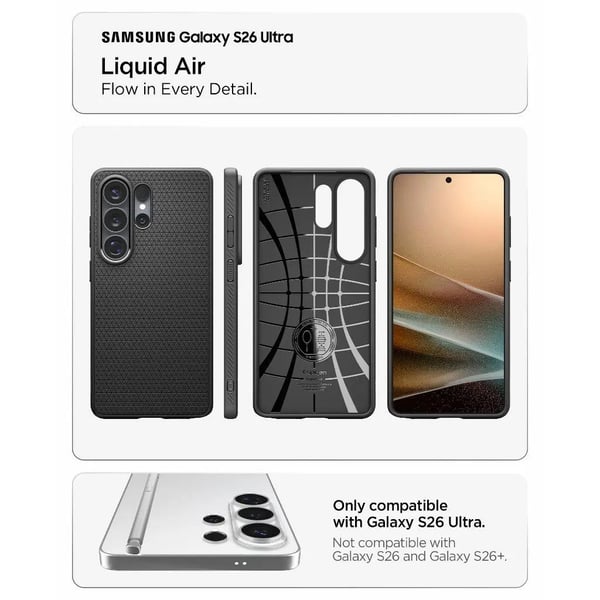 Spigen Liquid Air, Mobilskal, Samsung, Galaxy S26 Ultra, 17,5 cm (6.9"), Svart