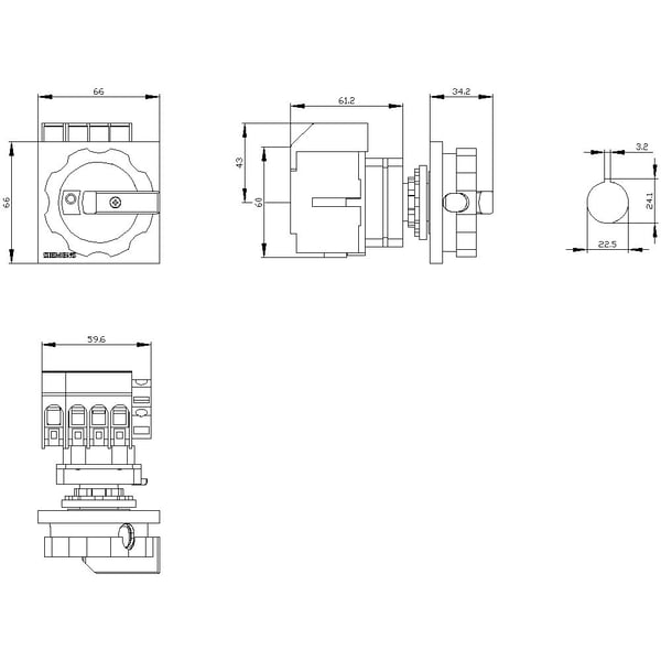 Siemens 3LD34541TL53 lastdelskontakt röd/gul 4-polig 16 mm² 63 A 1 slutenkontakt, 1 brytkontakt 690 V/AC