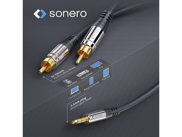 sonero S-AC600-075, 3,5 mm, uros, 2 x RCA, uros, 7,5 m, musta