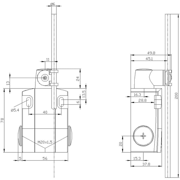 Siemens 3SE51220CH82 3SE5122-0CH82 Stopkontakt 6 A Løftestang, Stang i plast IP65, IP67 1 stk 1 stk