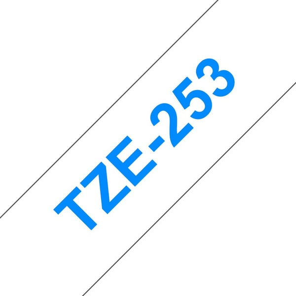 Brother TZe-253 - Blått på hvitt - Rull (2,4 cm x 8 m) 1 kassett(er) laminert teip - for Brother PT-D600, P750, P950; P-Touch PT-3600, D800, E550, ...
