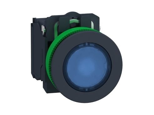 Schneider Electric Harmony XB5 Painonappi valaistu muovi. sininen fi30 integroitu LED 110...120 V AC 1Z + 1R XB5FW36G5