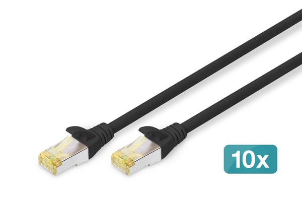 DIGITUS - Liitäntäjohto - RJ-45 (uros) RJ-45 (uros) - 50 cm - S/FTP - CAT 6a - halogeeniton, muotoiltu, rypistymätön - musta (10 kpl)