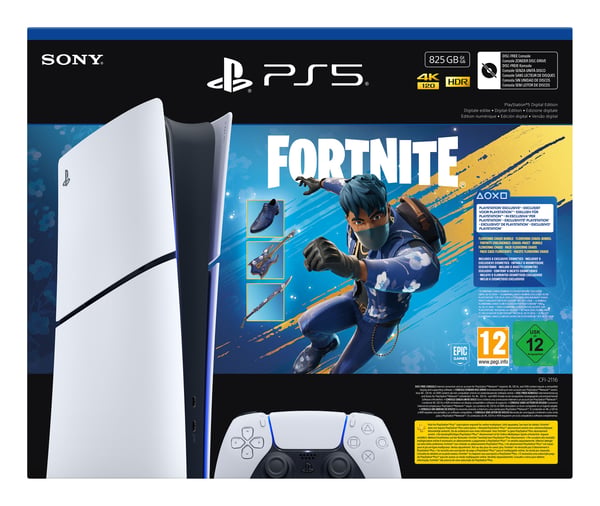 Sony PS5 Slim Digital Edition pelikonsoli 825 GB + Fortnite Flowering Chaos