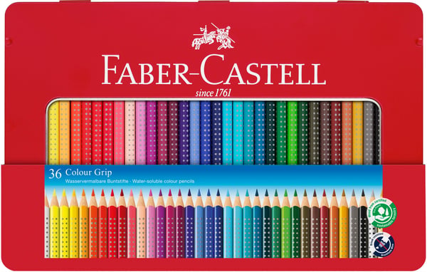 Faber-Castell Color Grip 2001 vesivärikynät, 36 eri väriä peltirasiassa