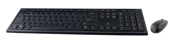 Deltaco Langaton näppäimistö ja hiiri, amerikk. asett., USB-vast.otin, Täysikokoinen (100 %), Langaton, Langaton RF, QWERTY, Musta, Sisältää hiiren