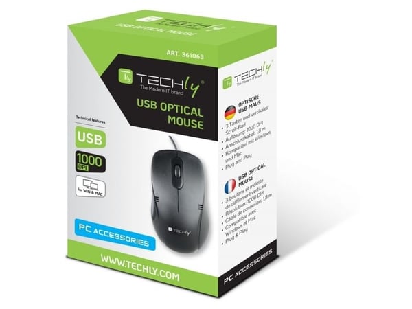 Techly IM 902-UBK, Optinen, USB A-tyyppi, 1000 DPI, Musta