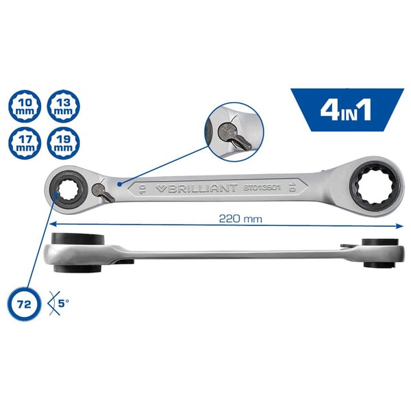 KS TOOLS Werkzeuge-Maschinen GmbH 10.20cm (4") 1, kaksoisratas rengasavain, 10 x 13, 17 x 19 mm (BT013901)