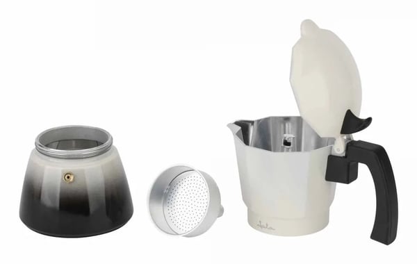 JATA HCAF2406, Mokkapannu, 0,3 L, musta, Valkoinen, Alumiini, 6 kuppia, 100,5 mm