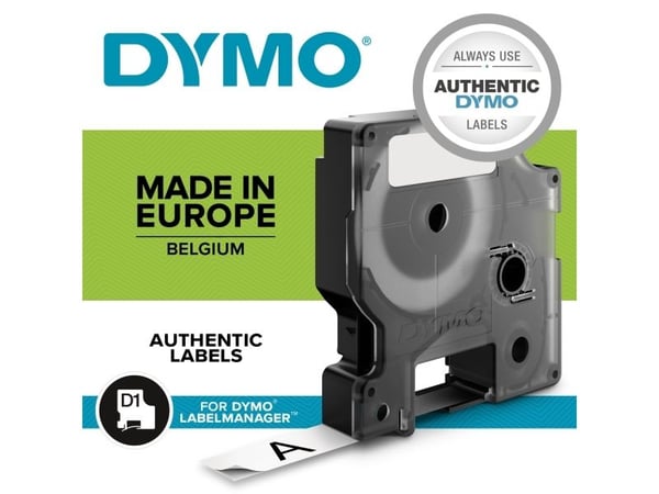 DYMO D1 - Polyester - selv-adhesiv - svart på hvitt - Rull (0,6 cm x 7 m) 1 kassett(er) merketape - for LabelMANAGER 100, 160, 210, 220, 260, 280, ...