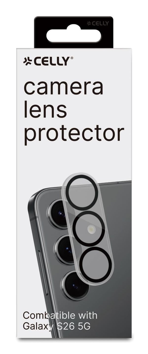 Celly CAMERALENS1163, Samsung, Galaxy S26 5G, Naarmuuntumisenkestävä, Pölynkestävä, Musta, Läpinäkyvä, 1 kpl