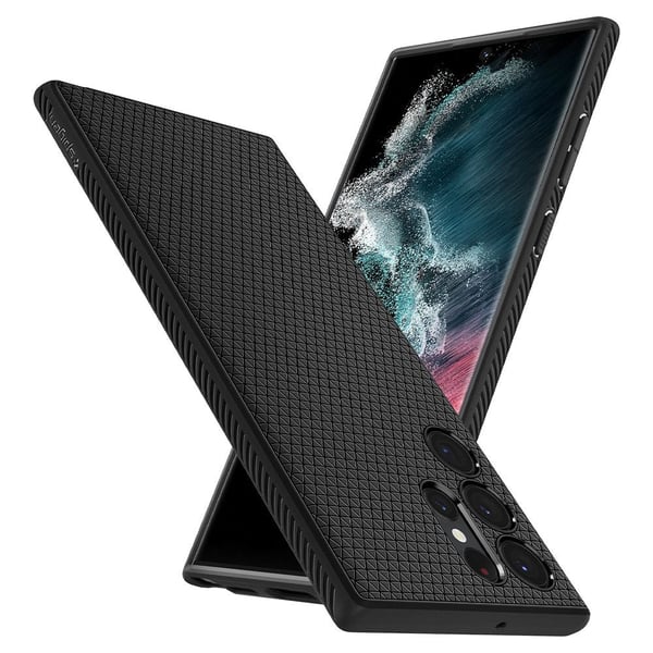 Spigen Liquid Air – Bakdeksel til mobiltelefon – termoplastisk polyuretan (TPU) – matt svart – til Samsung Galaxy S22 Ultra