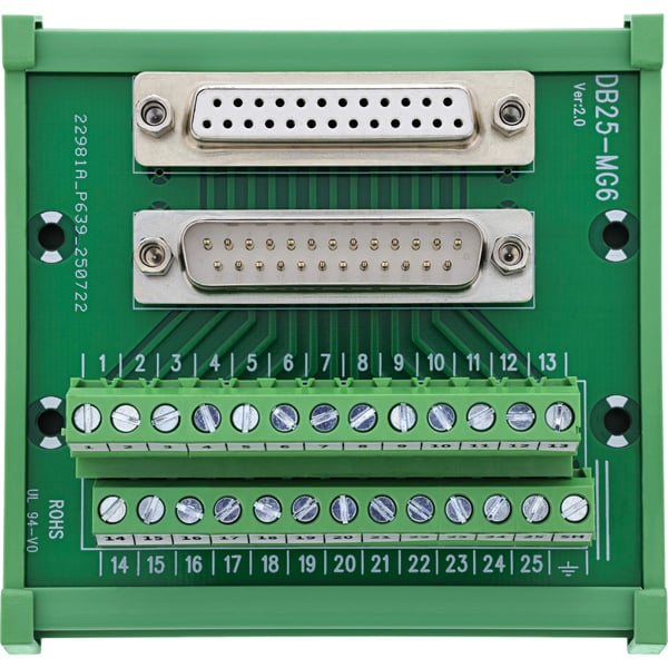InLine 92502G, Terminal block / D-Sub 25, Grønn, Hunkjønn/Hunkjønn, 26/18, 300 V, 10 mO