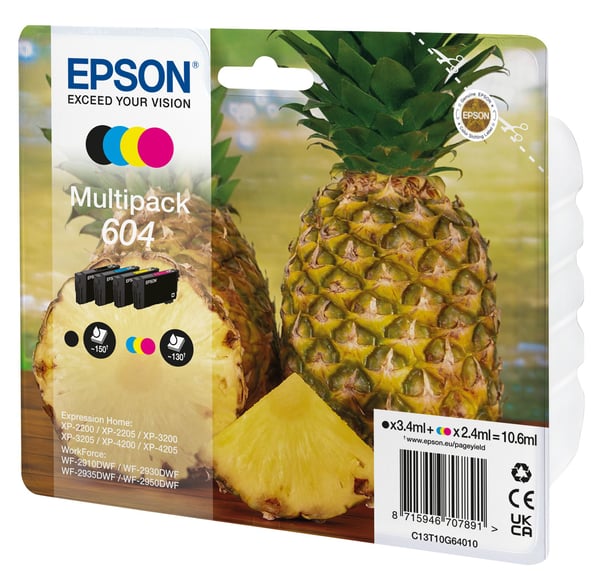 Epson 604 Multipack - 4-pack - svart, gul, cyan, magenta - original - blære med RF/lyd-alarm - blekkpatron - for Expression Home XP-2200, 2205, 320...