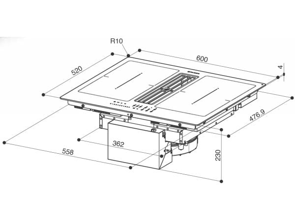 Faber Galileo Smart A60 - Induktionshäll - 4 kokplattor - Fördjupning - bredd: 56 cm - djup: 49 cm - Klass A++ - svart med nedåtutsugning
