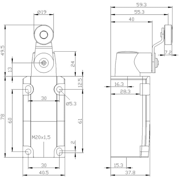 Siemens 3SE51320KJ01 3SE5132-0KJ01 Asentokytkin 6 A kääntövipu, metallivipu IP66, IP67 1 kpl, muovi, IP66, IP67, 43 mm, 67 mm, 148 mm, 140 g