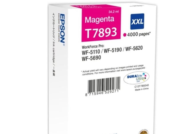 Epson T7893 - 34.2 ml - XXL-storlek - magenta - original - utskriftkassett - för WorkForce Pro WF-5110DW, WF-5190DW, WF-5190DW BAM, WF-5620DWF, WF-...
