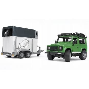 Bruder Land Rover Defender Station Wagon with horse trailer and horse toy