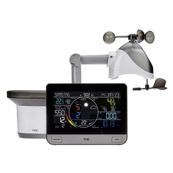 TFA-Dostmann View Pro, Svart, Anemometer (vindhastighet), Inomhushygrometer, Inomhustermometer, Utomhusbarometer,..., Barometer, hygrometer, Regn, ...