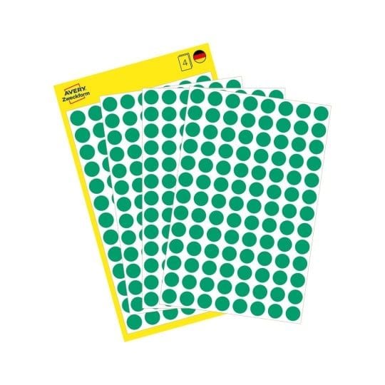 Universaletikett Avery 3012 Ø8mm grønn, permanent, fargekodende prikker - (416 stk.)