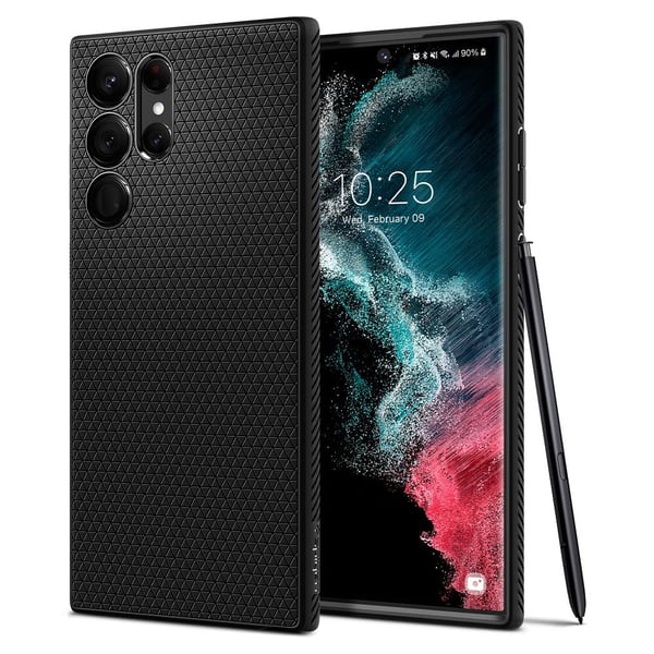 Spigen Liquid Air – Bakdeksel til mobiltelefon – termoplastisk polyuretan (TPU) – matt svart – til Samsung Galaxy S22 Ultra