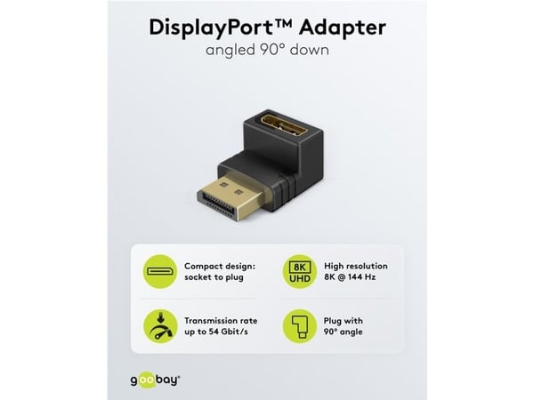 Goobay 77130, DisplayPort, DisplayPort, Hankjønn, Hunkjønn, Rett, Ned