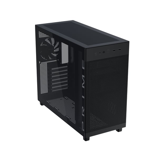 ASUS Prime AP303 - ATX-hölje - micro ATX - genomskinlig sidopanel (härdat glas) - ingen strömförsörjning - svart - USB/ljud