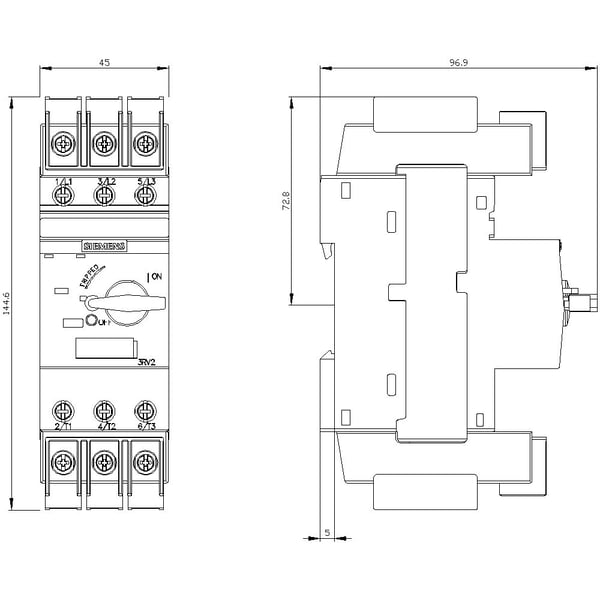 Siemens 3RV2711-0DD10 Strömbrytare 1 st Inställningsområde (ström): 0,32 A (max) Kopplingsspänning (max): 690 V/AC (B x H x D) 45 x 144 x 97 mm