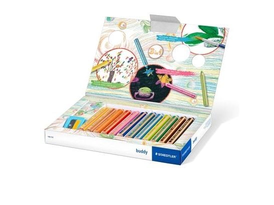 STAEDTLER buddy 3 in 1 - Vannfargeblyant - voks - for glass, kartong - assorterte farger (en pakke 12)