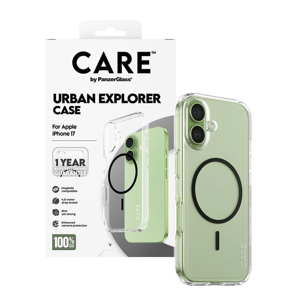 CARE by PanzerGlass Flagship Case Transparent Urban Explorer w. Black MagSafe iPhone 17