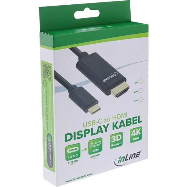 InLine 64111, 1 m, USB Type-C, HDMI, Hankjønn, Hankjønn, Gull