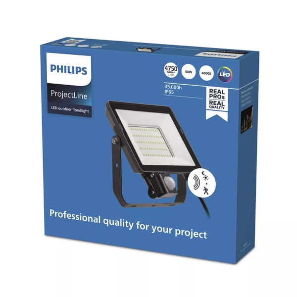 Philips ProjectLine - Flomlys - LED - 50 W - naturlig hvitt lys - 4000 K - flat - svart, blank