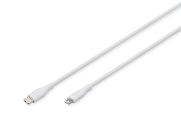 Digitus AK-600110-010-W, 1 m, Lightning, USB C, Uros, Uros, Valkoinen