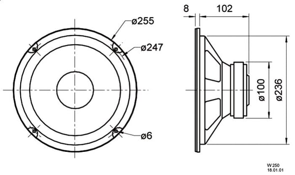 Visaton VS-W250, 1.0 kanavaa, 90 W, fu – 6000 Hz, 8 O, Musta