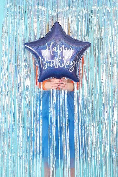 PartyDeco FB93-074-KARTON, Marineblå, Star, Folie, Bursdag, Engelsk, 40 cm