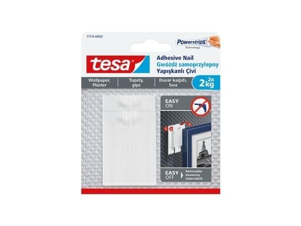 TESA 77776-00000, inomhus, Universalkrok, Vit, Självhäftande remsa, 2 kg, Gips