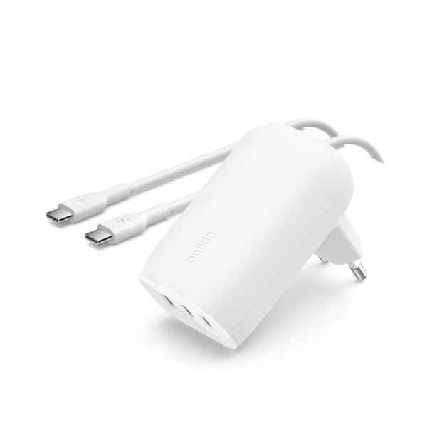 Belkin BoostCharge - Strømadapter - PPS-teknologi - 67 watt - 3.25 A - PD 3.0, Power Delivery 3.1 - 3 utgangskontakter (USB-C) - hvit